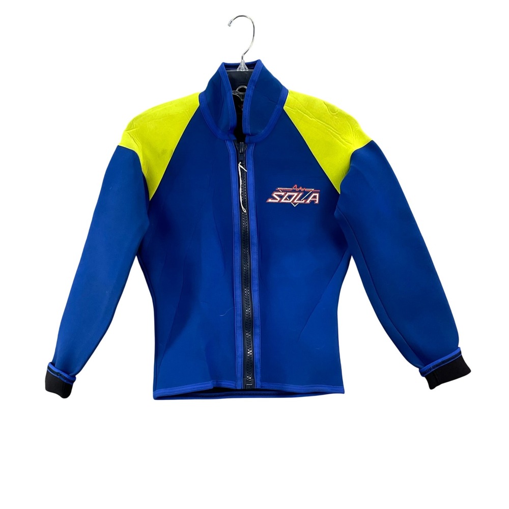 Sola Wetsuit Jacket Women Medium Blue Yellow Neoprene Full Zip Surf  Long Sleeve